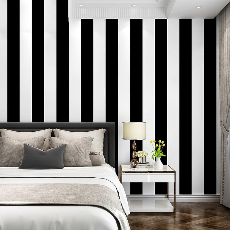 black and white stripes pattern wallpaper for living room