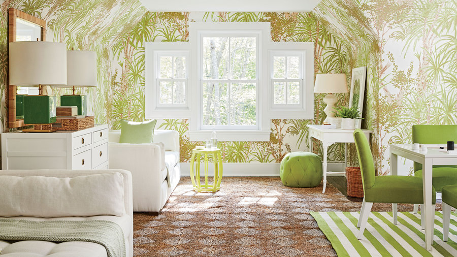 greenery style wallpaper for living room
