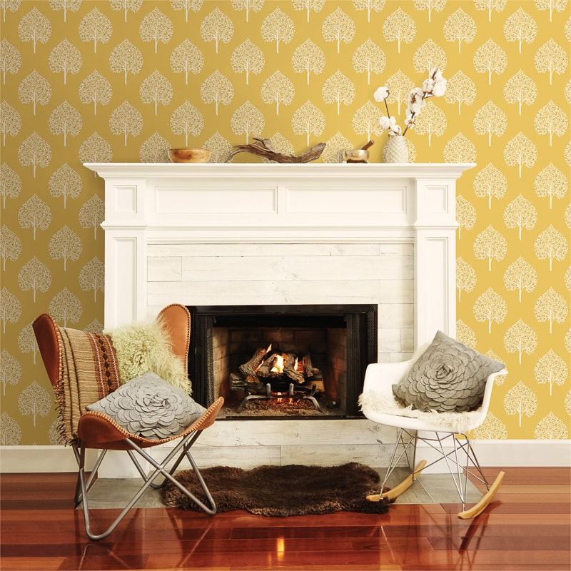 yellow theme living room wallpaper